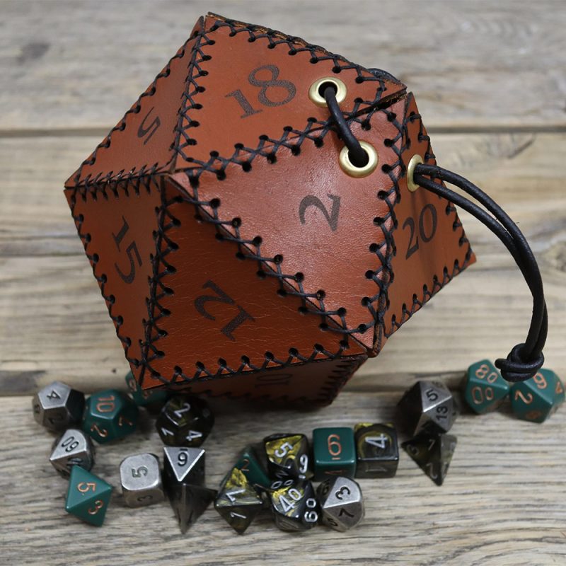 Handmade Leather D20 Dice Bag