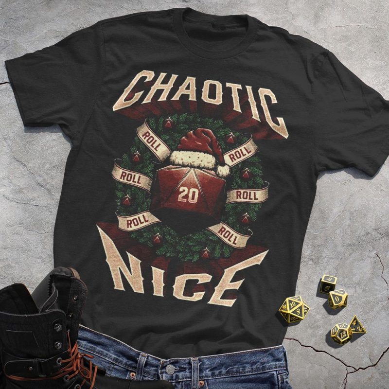 DND Chaotic Nice Dice Wreath T-Shirt