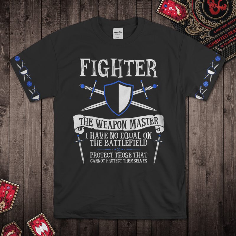DND Sword &shield Blue Totem Fighter T-Shirt