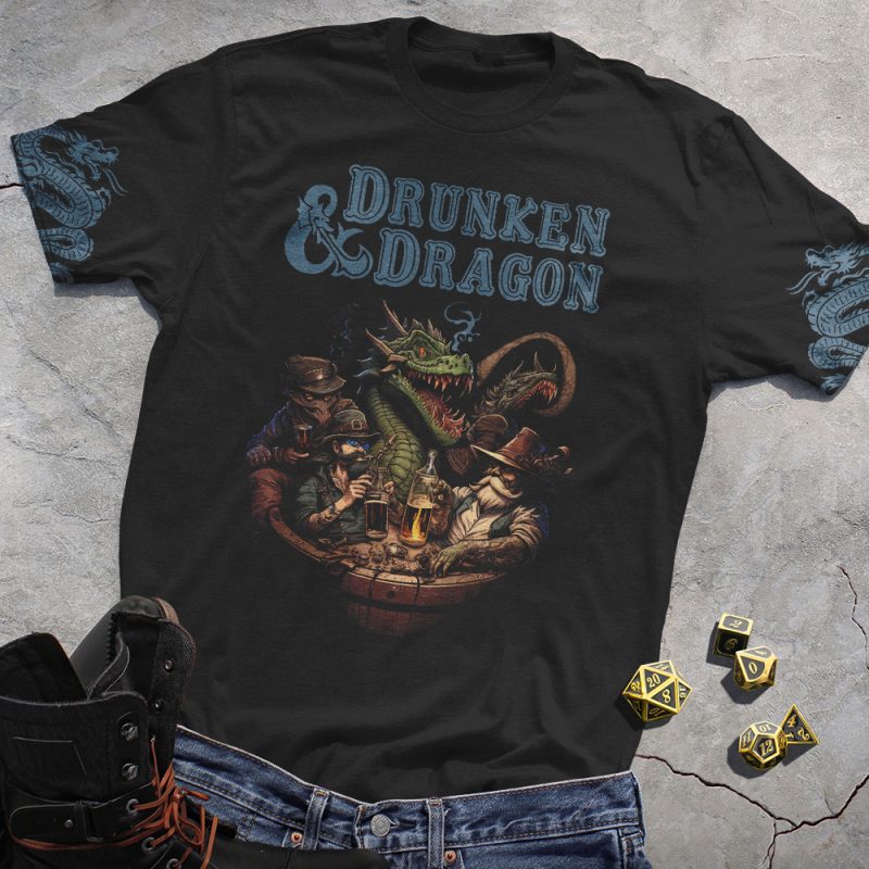 Drunken&Dragon Blue Dragon Totem Black Tee
