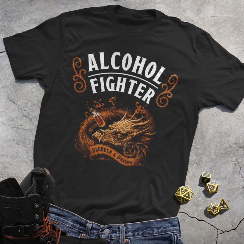 Drunken&Dragon Alcohol Fighter DND Black Tee