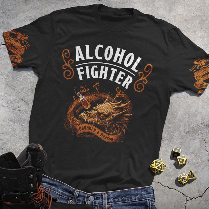 DND Drunken&Dragon Alcohol Fighter DND Black Tee