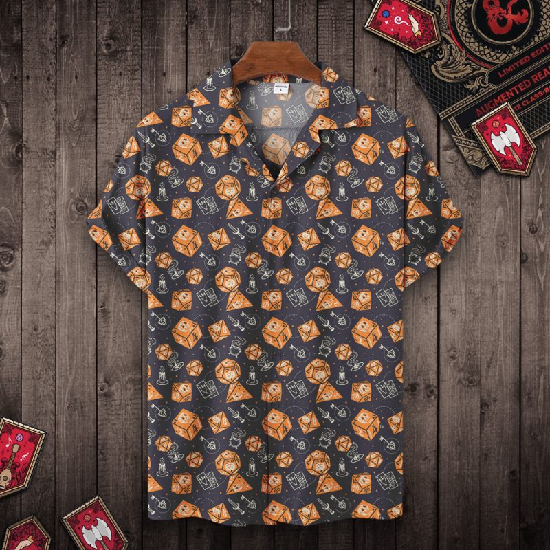 DND-Orange-Dice-Pattern-Hawaiian-Shirt