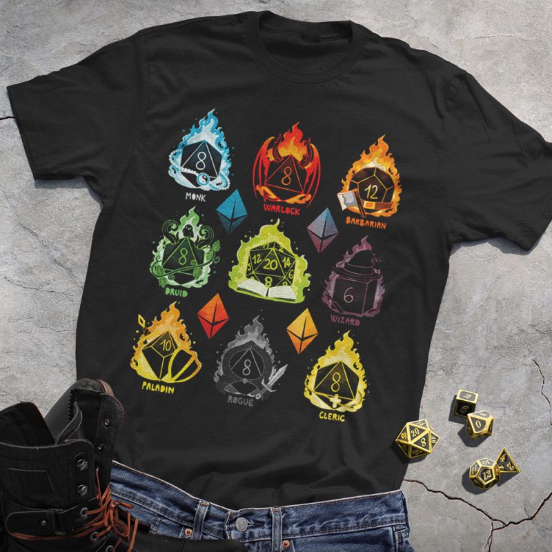 9 Arcane Dice DND 2023 Art Black Tee