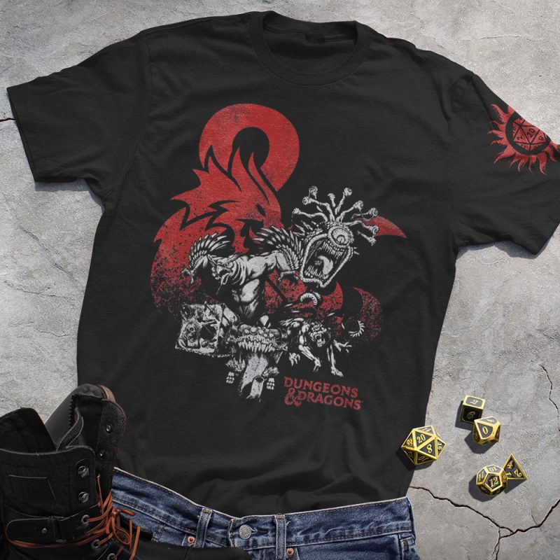 DND Beholder Retro Pattern Black Tee