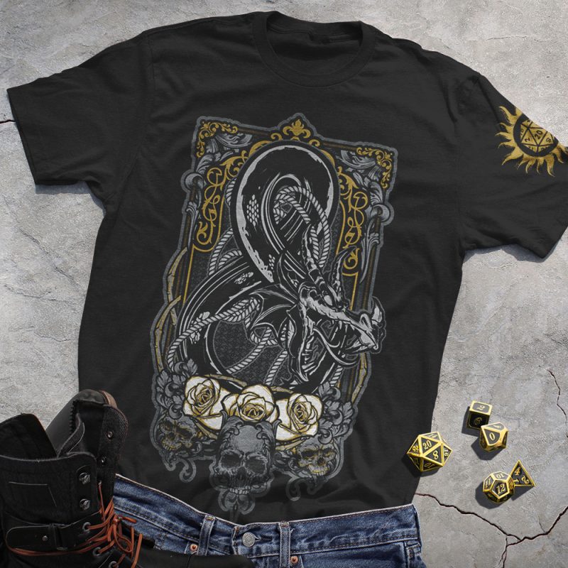 DND Dragon Totem & Yellow Dice Black Tee
