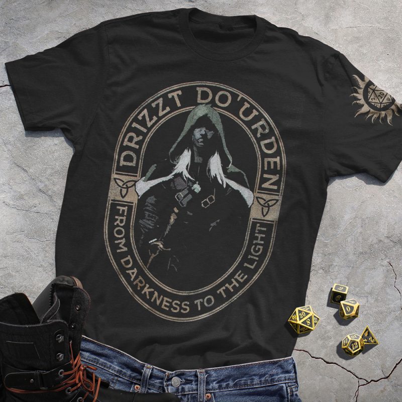 DND Drizzt DO'URDEN & Dice Black Tee
