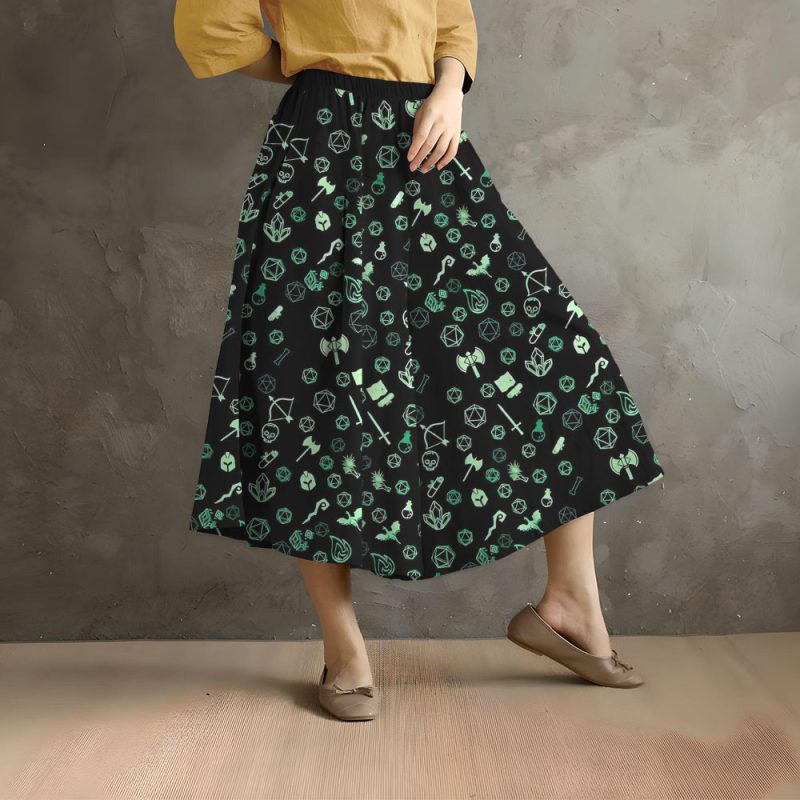 DND Fluorescent Green Pattern Casual Skirt