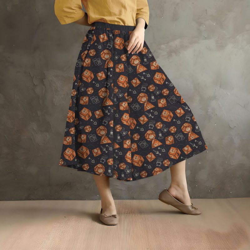 DND ORANGE DICE PATTERN Casual Skirt