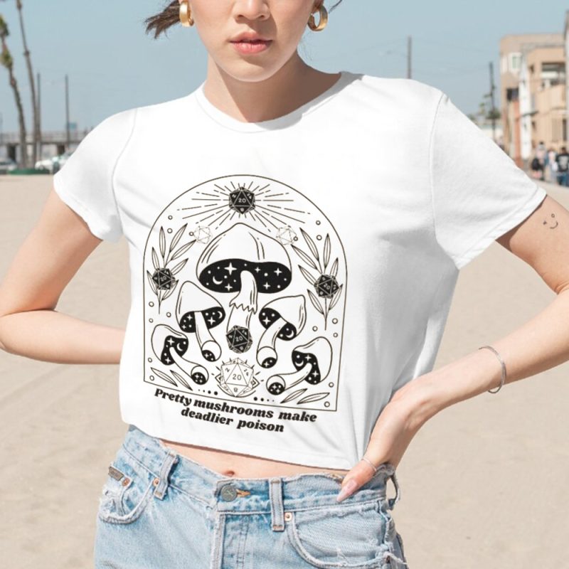 Pretty Mushrooms Make Deadlier Poison DND White Crop Tee
