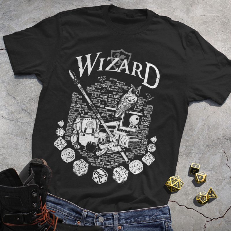 RPG Magic DND Wizard Black Tee