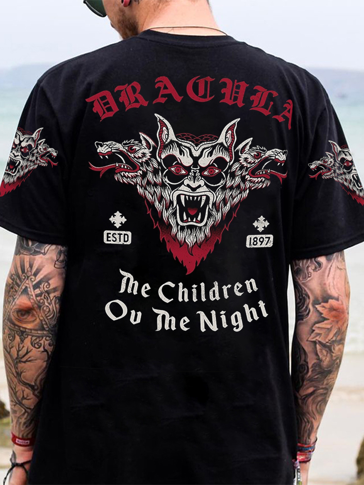DND Three Head Wolf Back Print Tee