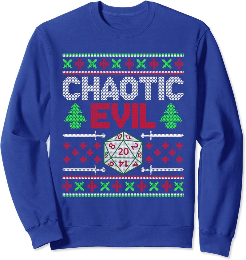 Santas Chaotic Evil List Christmas D20 Ugly Tabletop Sweater Sweatshirt