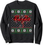Dragon Red Plaid Ugly Sweater Christmas Lights Dragon Lover Sweatshirt