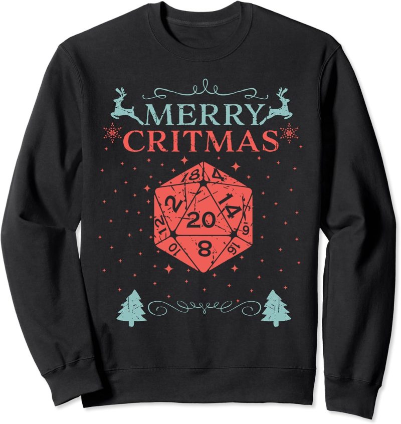 Merry Critmas 20 Sided Dice RPG Christmas Holiday Board Game Sweatshirt