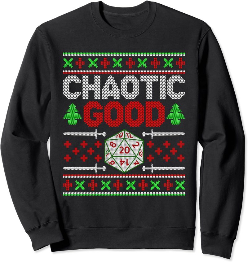 Santa Chaotic Good Christmas D20 Ugly Tabletop Sweater Sweatshirt