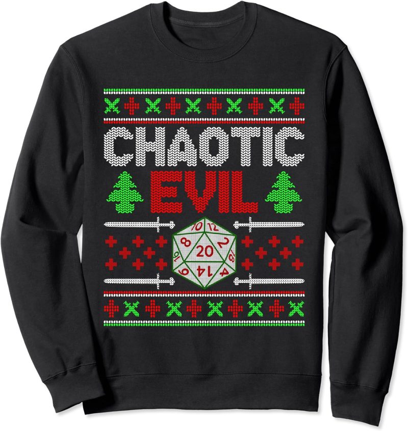 Santas Chaotic Evil List Christmas D20 Ugly Tabletop Sweater Sweatshirt