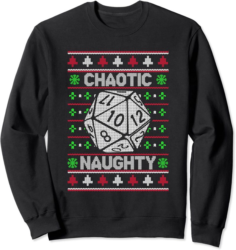 Santa Chaotic Naughty Christmas D20 Ugly Tabletop Sweater Sweatshirt